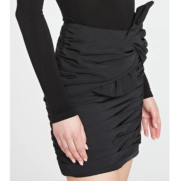 NEW AMUR Black Ruched Size Zip Kehlani Tie Mini Skirt Size 6 DESIGNER FORMAL - Picture 4 of 10